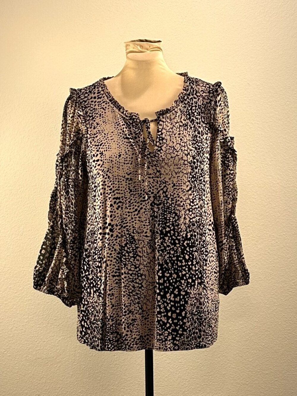 Maeve by Anthropologie Jaquin Animal Print Ruffle Blouse